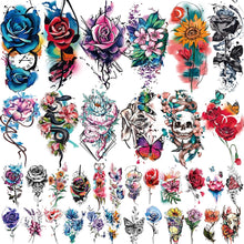 77 Sheets Flowers Temporary Tattoo, 17 Sheets Half Arm Rose Butterfly Snake Skull Fake Tattoos for Adults Arm Neck, 60 Sheets Tiny Realistic Temporary Tattoos Waterproof for Women Girls and Kids