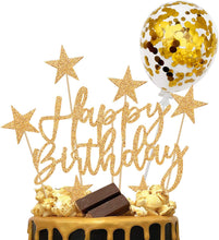 iZoeL Gold Cake Decoration Confetti Balloon Cake Topper Gold Happy Birthday Cake Topper Stars Heart Cupcake Topper for Women Man Boys Girls (gold)