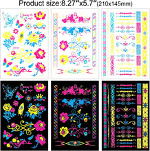 DPKOW 9 Large Sheets Neon Temporary Tattoos, 100+ Assorted Designs Glow UV Neon Body Face Flowers Butterfly Flash Fake Waterproof Tattoo Stickers for Women Men Girls Body Art