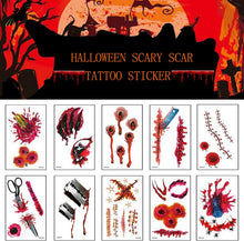 10 Sheets Halloween Scar Tattoos Stickers with Fake Scab Blood,Wound,Zombie Scar,Halloween Face Stickers, for Halloween Party Makeup Prop and Cosplay Halloween Party Game for Party Bag Fillers