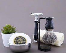 Haryali London 5 Piece Shaving Kit, Double Edge Safety Razor, Black Color Badger Brush, Soap, Bowl, Stand, Set as Gift, 1 g