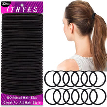 Ithyes 32Pcs Hair Bands for Women Thick Hair,4mm Elastic Hair Ties for Girl,Black Hair Band Ponytail Holders,Hair Bobbles for Girls Men,Rubber Bands for Hair,Hair Accessories,Scrunchies for Women