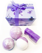 Marco Paul Colourful 4PC Luxury Scented Bath Bombs and Soap Gift Box - Beautiful Scented Shower Bombs Essential Oil Soap Spa Organic Vegan Women (Aqua Lilac)