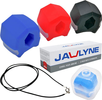 Jawlyne - Jaw Exerciser 3 Pack with 3 Strengths Jawline Toner Exerciser for Men and Women - With Necklace and Storage Containers