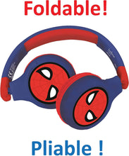 LEXIBOOK HPBT010SP Spiderman 2-in-1 Bluetooth Headphones Stereo Wireless Wired, Kids Safe for Boys Girls, Foldable, Adjustable, red/Blue, Black, Spider-Man