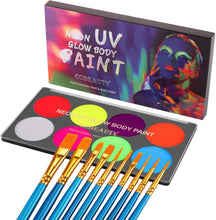 CCbeauty Neon UV Body Paint,Black Light Body Paint,Glow In The Dark Face Paint,8 Colors Water Activated Professional Face Painting Makeup Kit Non-Toxic With 10 Brushes For Adults Halloween Costumes