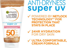 Garnier Ambre Solaire SPF 50+ Anti Dryness Sun Cream Moisturiser for Face, High Protection Against UVA & UVB, Non-Sticky Fast Absorption, For Daily Use, All Skin Tones, Super UV, 50 ml