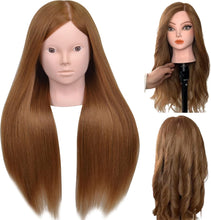 22" Hair and Makeup Hairdressing Training Mannequin Dolls Head with 70% Real Hair, Manikin Doll Model Head for Girls Practice Face Make Up, Hair Styling-Light Brown