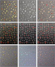 JMEOWIO 9 Sheets Moon Star Nail Art Stickers Decals Self-Adhesive Sun Nail Supplies Nail Art Design Decoration Accessories