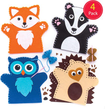 Baker Ross AR637 Woodland Animal Hand Puppet Sewing Kits (Pack of 4) for Kids Arts and Crafts