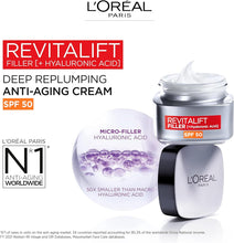 L'Oreal Paris Revitalift Filler + Hyaluronic Acid Anti Ageing Anti-Wrinkle Spf 50 Replumping Day Cream 50ml
