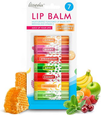 7pk Lip Balm Set  Flavoured Lip Balms with Beeswax and Vitamin E  Moisturising Lip Balm Multipack  Protect & Hydrate Beeswax Lip Balm Stick  Lip Balms  Lipbalm  Lip Moisturiser  Girls Lip Balm