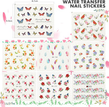 Nail Stickers Flowers, BOLASEN 48 PCS Water Transfer Nail Art Stickers for Manicure Tips Decor, Nail Decals, Butterfly, Feather Pattern Mixed for Fake Nail Art Designs, Women Girls Kids Nail Stickers