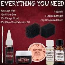 Bowitzki Halloween SFX Makeup Kit Scar Wax Special Effect Makeup,Scab Blood + Spirit Gum + Skin Wax + 2 Stipple Sponges + Extension Oil + Spatula + Fake Blood