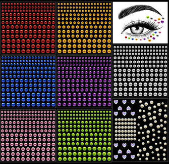 1281 PCS Face Jewels Stick on Eye Body, Face Rhinestones Self Adhesive, Pearl Face Gems Stick on Hair, Diamond Face Jewels for Makeup Festival, DIY Rainbow Face Gems for Women Girls Craft