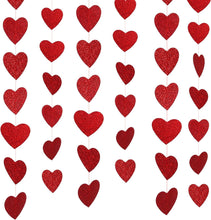 HOWAF Glitter Valentines Day Red Hearts Hanging String Decorations for Valentines Day Decoration, Anniversaries, Proposals, Wedding Backdrop Party Supplies Favors, 6 Strands