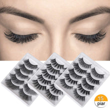 3D False Eyelashes, Faux Mink Fake Eyelash 15 Pairs Handmade Dramatic Thick Crossed Cluster Strip Lashes Black Nature Fluffy Long Soft Reusable for Makeup Party Wedding 5 Styles