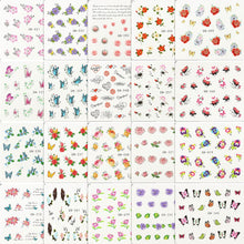 Nail Stickers Flowers, BOLASEN 48 PCS Water Transfer Nail Art Stickers for Manicure Tips Decor, Nail Decals, Butterfly, Feather Pattern Mixed for Fake Nail Art Designs, Women Girls Kids Nail Stickers