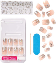 KISS Gel Fantasy Collection Glue-On Manicure Kit, Fanciful, Medium Length Square Fake Nails Includes 24 False Nails, Nail Glue, Nail File, and Manicure Stick