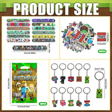 Fzyisw 82Pcs Miner Gaming Party Bag Fillers 10 Gaming Keychain + 12 Gaming Bracelet + 50 Gaming Stickers + 10 Gaming Party Bags, Miner Party Supplies Goodie Bag Fillers for Kids Boys