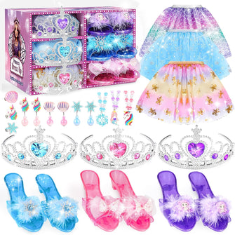 INSPIMYST Princess Dress Up Shoes, Princess Costume for Girls Toys Pretend Jewelry Accessories for 3 4 5 6 Aged Girls Birthday Halloween Gifts