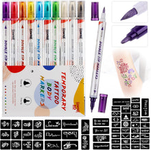 HAWINK Temporary Tattoo Markers for Skin, 10 Body Markers + 20 Large Tattoo Stencils for Kids and Adults, Dual-End Tattoo Pens Make Bold and Fine Lines ZYH2208001KIT