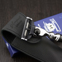 Haryali London 3 Edge Shaving Razor with Black Powder Coating on Handle Safety Razor for Men with Leather Pouch