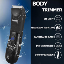 KEMEI Body Hair Trimmer Men, Balls Shavers, Electric Body Shavers for Beard and Pubic Area, Detachable Ceramic Blade, LED Light, IPX7 Waterproof Wet/Dry Groomer, Gift for Him