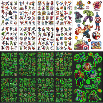 200pcs Glow Marvel Avenger Temporary Tattoos Luminous Temporary Tattoos Sticker Glow Cartoon Jungle Tattoo Waterproof for Boys and Girls Party Supplies Favors