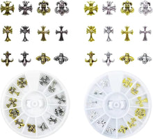 24 Pcs 3D Nail Charms Nail Art Accessories Metal Nail Studs Retro Cross Punk Nail DIY Decoration Tools