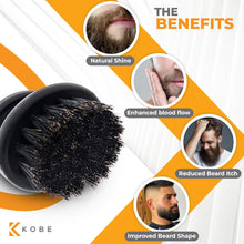 Kobe Knuckle/Finger Beard Brush - 100% Natural Boar Bristle Brush - Dark Brown Beard Brush for Men - Ergonomic Ring Design