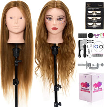 Neverland Hairdressing Head,28 inch 50% Real Human Hair Training Head Cosmetology Make-up Mannequin Manikin Doll Head with Table Clamp Holder,Eyelash,DIY Hair Styling Braid Set(Gold)