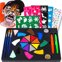 MQYMO Face Paint Professional Face Painting Kit Halloween Make Up Set Water Based Body Paint 16 Colours with Art Sticker Painting Brush Art Show Colsplay Makeup For Children and Adult Festivals