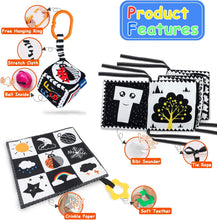 KUANGO 3 Pcs Black and White High Contrast Baby Toys 0-3 Months for Newborn, Montessori Toys for Babies Sensory Soft Book for Early Education, Infant Tummy Time Toys 0 6 9 Months Baby Gifts