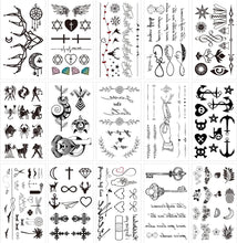 Glaryyears Fake Tiny Temporary Tattoo, 20 Pack Black Sketch Ink Line Small Tattoos Stickers, Various Styles for Fun Party Supplies Vacation on Body Face Hand Wrist