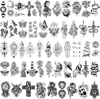 HOWAF 52 Sheets Black Tiny Temporary Tattoos for Women Men Kids Arm Neck Fake Tattoos Waterproof Butterfly Stickers Skull Snake Tattoo Stickers Realistic Temporary Tattoo Sticker Set Body Art Sticker