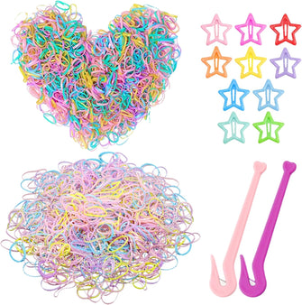 DKDDSSS 2000 Pcs Small Elastic Hair Bands, Elastic Hair Ties, Multicolored Rubber Bands, with 2 Pcs Hair Band Remover Cutter and 10 Pcs Star Hair Clip, for Kids Hair Braiding,Wedding Hairstyle