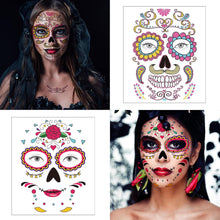 Halloween Face Tattoos, 8 Kits Day of the Dead Sugar Skull Temporary Tattoos, Scary Face Makeup for Masquerade and Parties