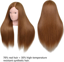 22" Hair and Makeup Hairdressing Training Mannequin Dolls Head with 70% Real Hair, Manikin Doll Model Head for Girls Practice Face Make Up, Hair Styling-Light Brown