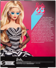Barbie Signature Doll, 65th Anniversary Collectible with Blonde Hair, Black and White Gown, Sapphire Gem Earrings and Sunglasses, HRM58