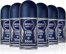 NIVEA MEN Cool Kick Anti-Perspirant Deodorant Roll On Pack of 6 (6 x 50 ml), Men's Anti-Perspirant Deodorant, Fresh Men's Roll On Deodorant + Fresh Masculine Fragrance