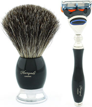 Haryali London Shaving Kit - Black - 5pc Shaving Set - Super Badger Shaving Brush - 5 edge Shaving Blade Shaving Razor - Shaving Stand - Shaving Soap - Shaving Bowl