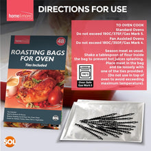 SOL 48pk Roasting Bags for Oven Ties Included - 38x25cm Multi-Purpose Cooking Bags for Chicken, Turkey, Meat & Fish - Oven-Safe Turkey Roasting Bags