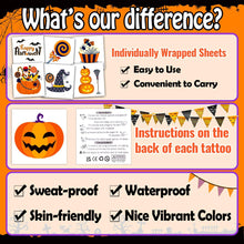 Leesgel 50 x Temporary Tattoos for Kids Halloween Decorations, Halloween Pumpkin/Candy/Bat/Spider Tattoo Stickers for Boys Girls Party Bag Fillers, Halloween Accessories Treats Gifts Pinata Toys Games
