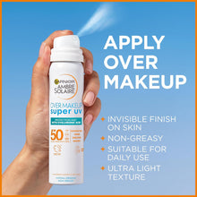 Garnier Ambre Solaire Sun Protection Over Makeup, Non-Greasy + Lightweight, With Hyaluronic Acid, Protection Mist SPF50, Super UV, 75ml