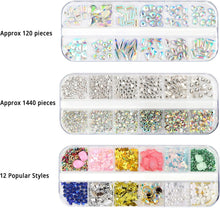 3 Boxs Nail Art Rhinestones and Nail Gems, Flat Back Gems Crystal AB Clear Rhinestones Mix Sizes with 1 Rhinestone Picker Dotting Pen and 1Tweezer, Nail Art Gems for Nails, Clothes, Face, Craft