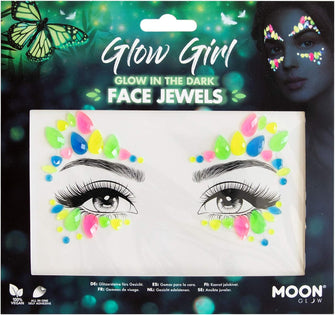 Glow in the Dark Face Jewels by Moon Glow - Festival Face Body Gems, Crystal Make up Eye Glitter Stickers, Temporary Tattoo Jewels (Glow Girl)