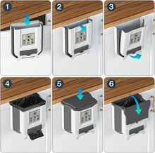 Gintan Foldable Hanging Trash Bin with Lid Kitchen Camping, 2.4 Gallon Foldable Kitchen Rubbish Bin Hanging for Kitchen/Camping/Car/Bathroom/Office/Bedroom (Grey)