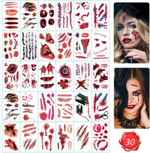 Halloween Scar Tattoos 30 Sheets Halloween scar tattoos Stickers with Fake Scab Blood,zombie tattoo,halloween scar makeup,halloween face stickers Zombie Fake Injury Wound for Halloween Costume