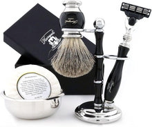 Haryali London Shaving Kit  5 Pc Shaving Kit  3 Edge Shaving Blade Shaving Razor - Best Badger Shaving Brush  Shaving Soap  Shaving Bowl  Shaving Stand  Black Color Shaving Set as Gift